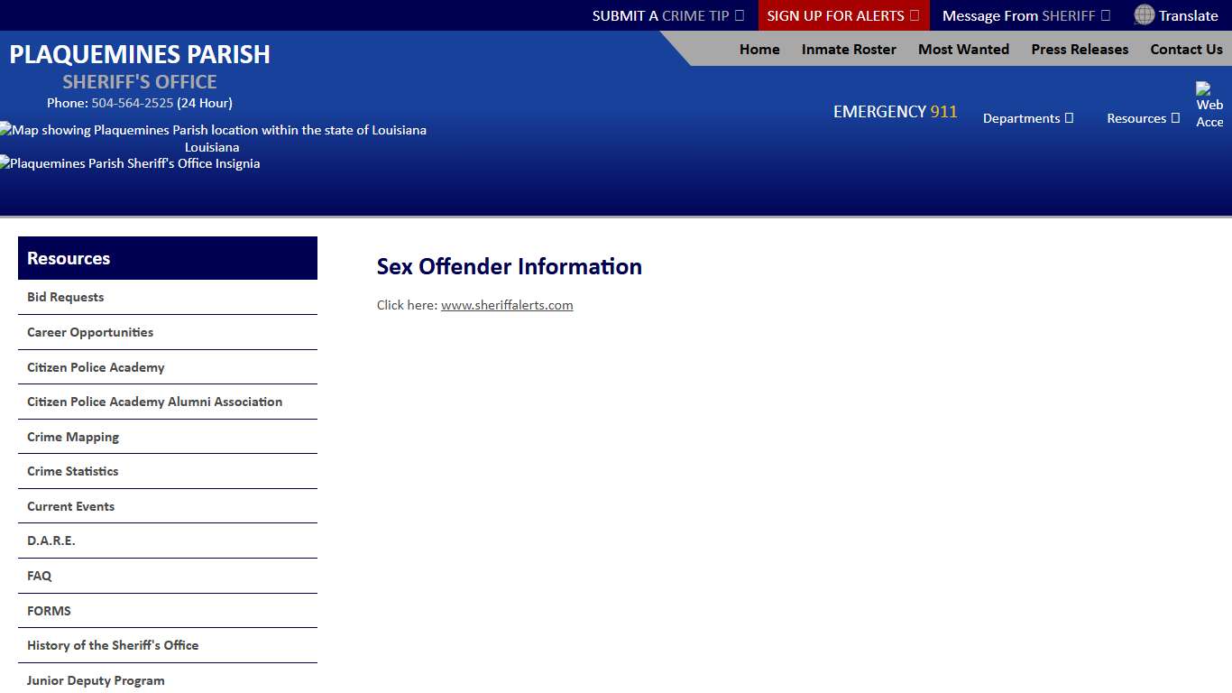 Sex Offender Information Plaquemines Parish LA Sheriff